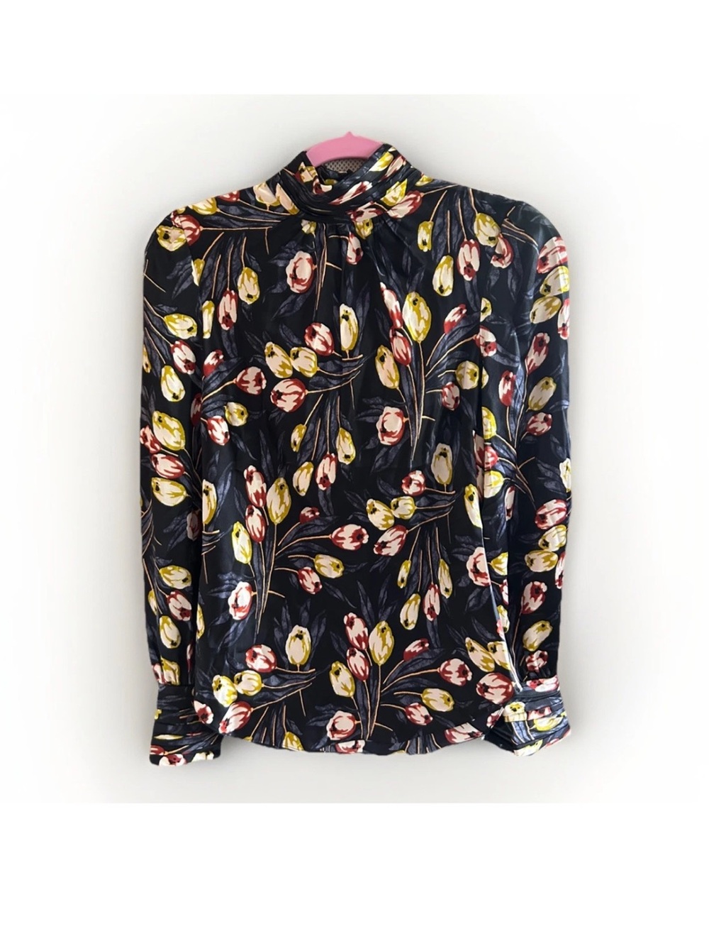 Cinq à Sept 'Tulip Jem' Open Back Floral Print Silk Top Black Small